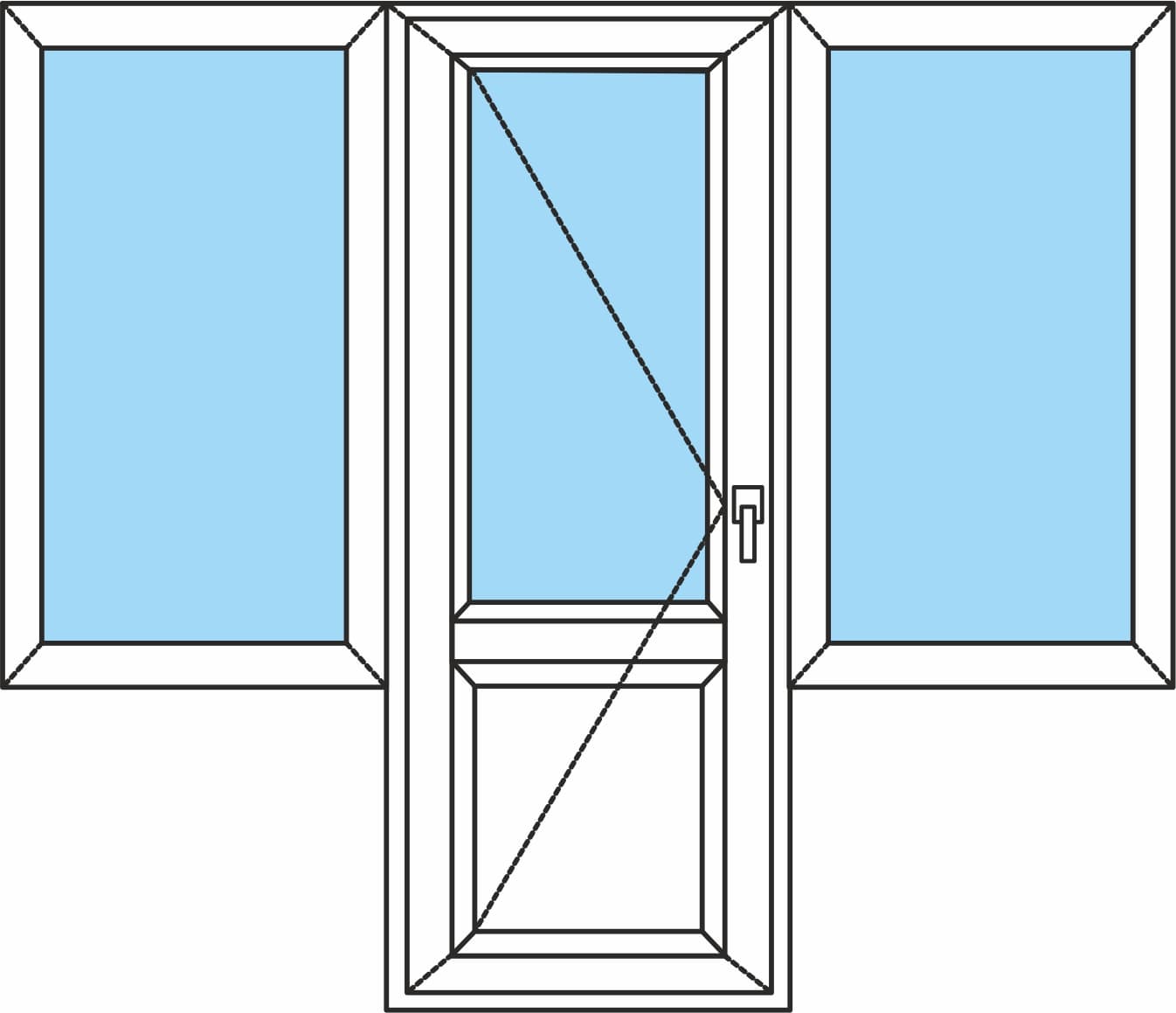 Балконный блок: дверь с двумя одностворчатыми окнами - Умные Окна